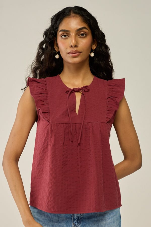 Burgundy Blouse With Neck Ties — Move About Effortlessly