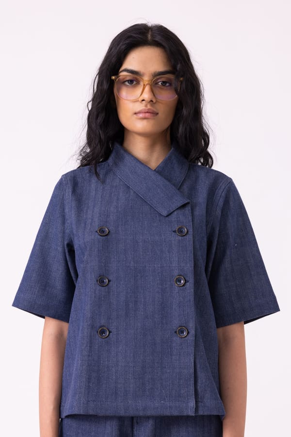 Becky Handwoven Denim Top — The Summer House