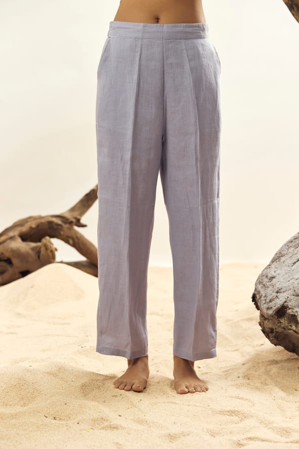Blue Linen Straight-Leg Trousers — Linen Bloom