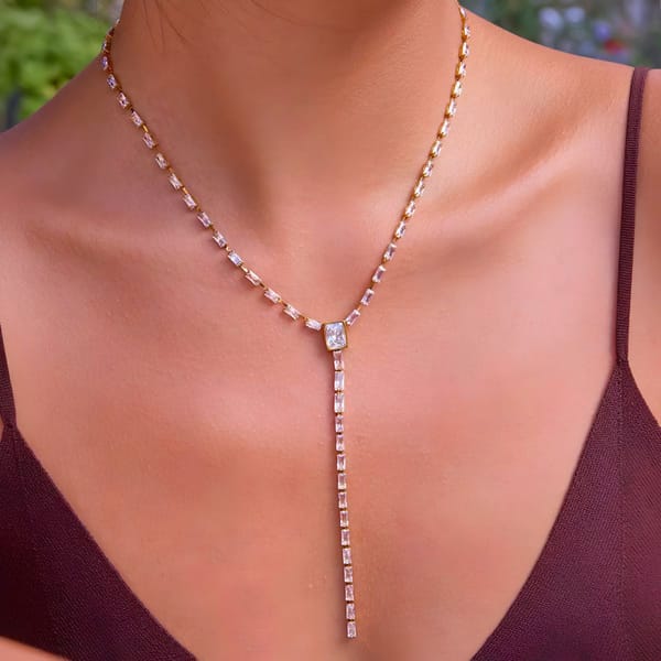 18K Gold Plated Lariat Chain Necklace,Betty — Inaya Accessories