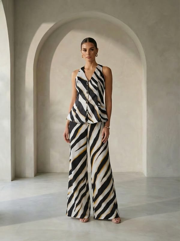 Black/White Abstract Printed High-Waist Wide-Leg Trousers — Missy Co.