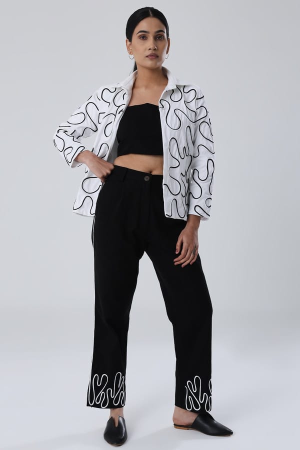 White Blazer and Black Straight Pants Co-ord Set — SHIBUI