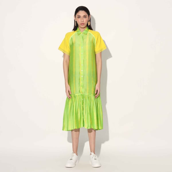 Pink/White Shibori Stripe Satin Midi Shirt Dress — Linetribe