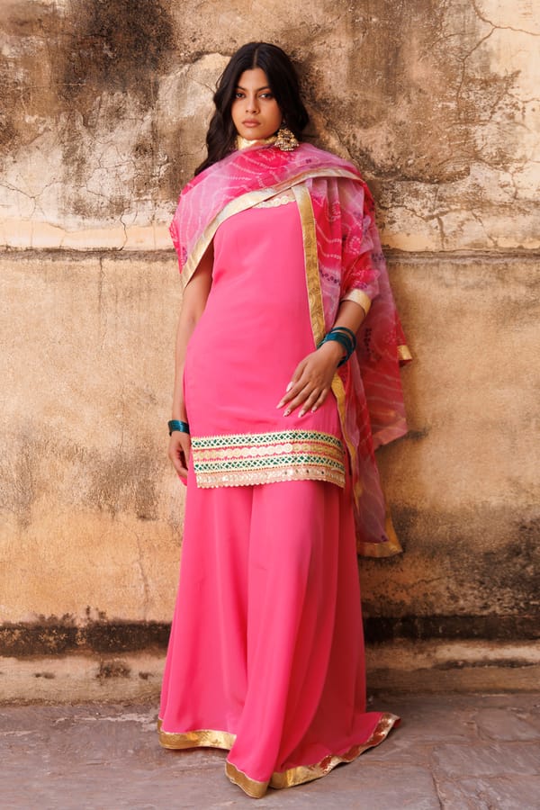 Pink Crepe Strappy Sharara Set — Bannhi by Priyanka Rathore