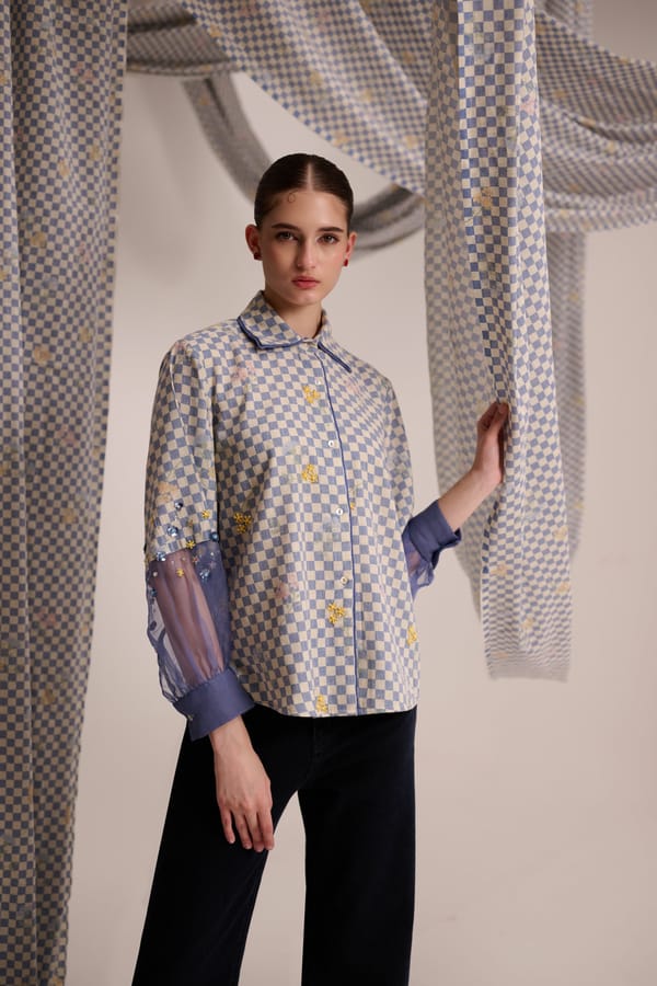 Bloom Cuff Shirt Blue — EKAM HOUSE