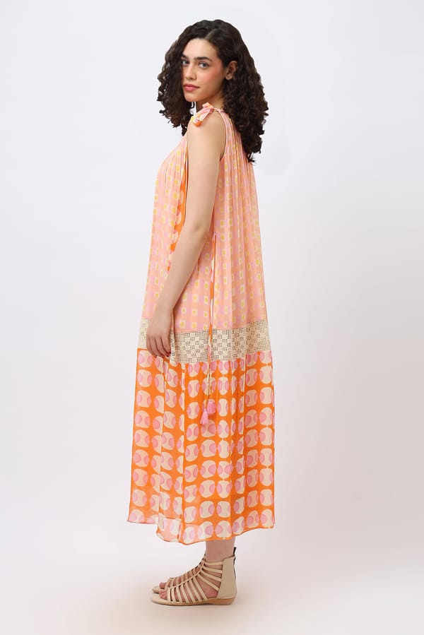 Georgette Maxi Gather Pastel Print Dress — Jungle Marigold