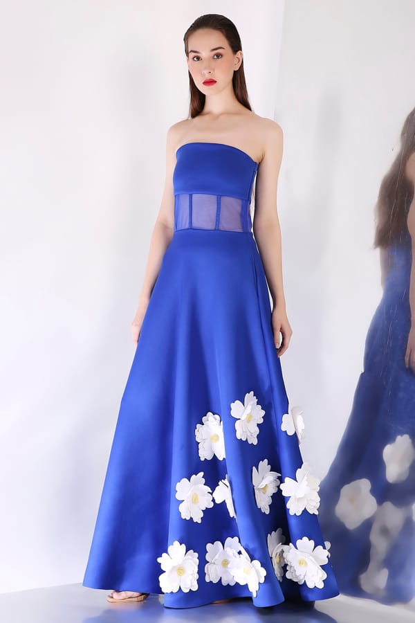 Royal Blue Strapless Fit and Flare Maxi Dress — OZEQO