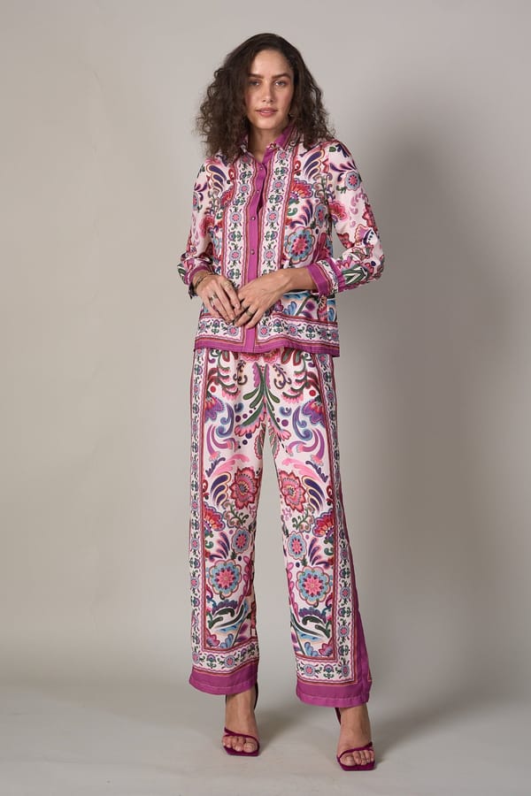 White Watercolor Print Straight-Leg Trousers — Style Island