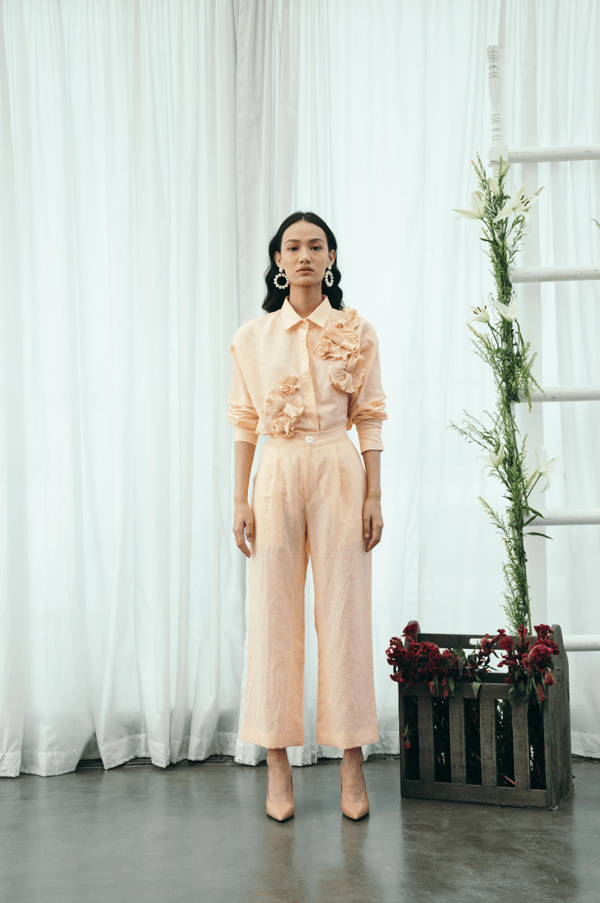 Orange Linen Wide-Leg Trousers — Pleats by Aruni