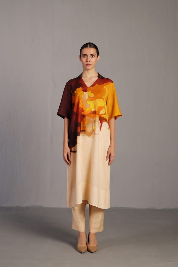 Diffuse Brown & Ochre Kurta Set — CLOS