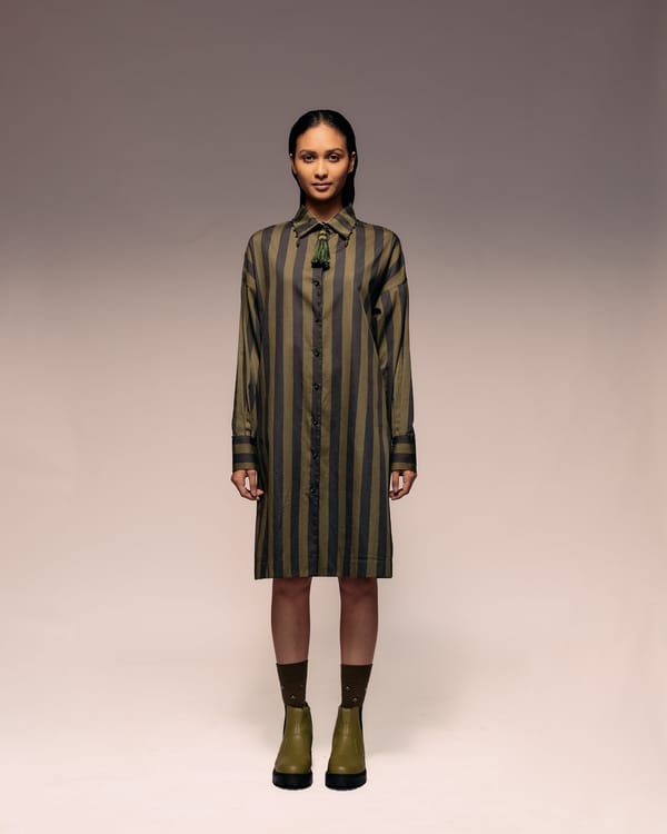Green Black Stripe Shirt Dress — Kritika Murarka