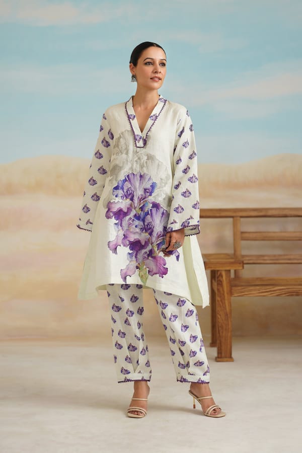 Multicolor Pure Linen Floral Tunic and Pants Co-ord Set — NEETIKA CHOPRA