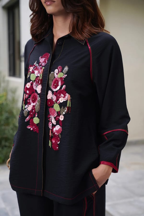 Black Sequin Embellished Longline Shirt — STITCH STORIES