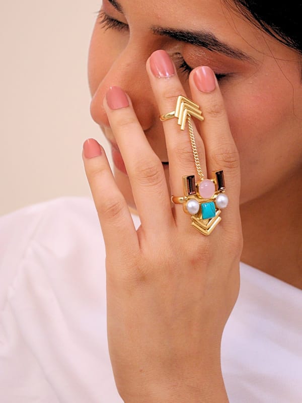 Muktika Stone Ring 18K Gold Plated — Viana Jewels