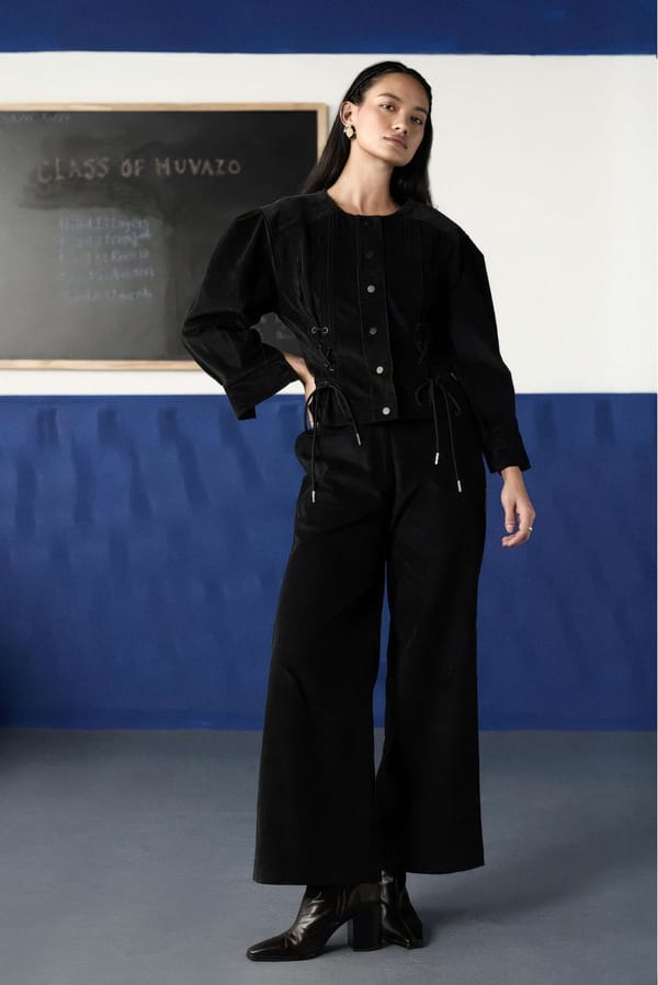 Black Corduroy Cropped Jacket and Wide-Leg Co-ord Set — Muvazo