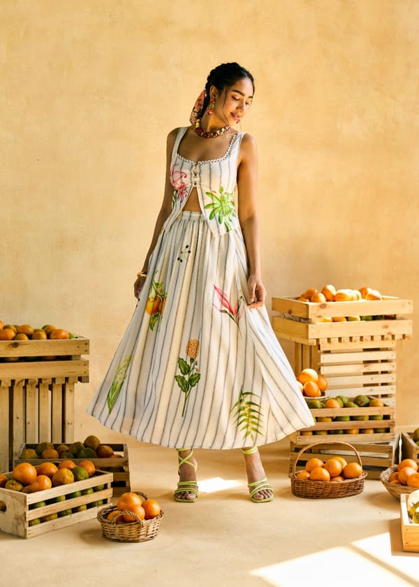 Garden Stripe Gathered Skirt — Lea Clothing