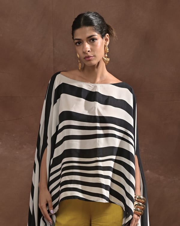 Black and White Zebra Striped Modal Satin Long Top — Missy Co.