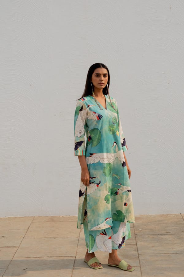 Multicolor Cotton Printed A-Line Kurta Set with Pants — Silai studio