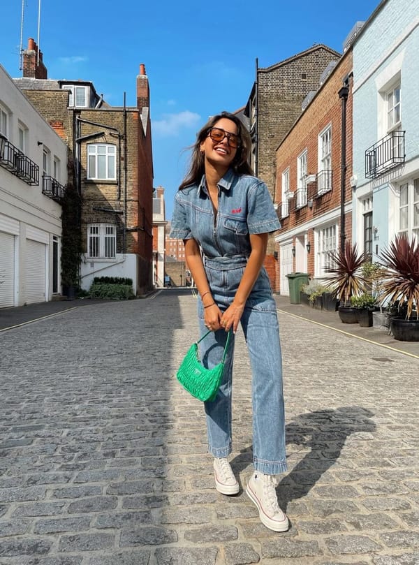 Blue Washed Denim Zip-Front Belted Jumpsuit — OSE STUDIO