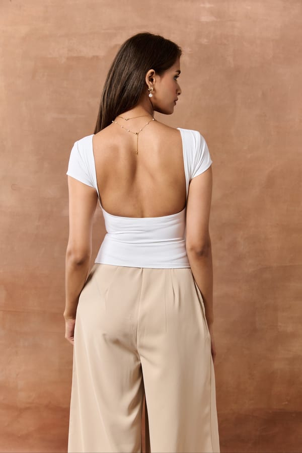 White Backless Seamless Boat Neck Top — Lea Clothing
