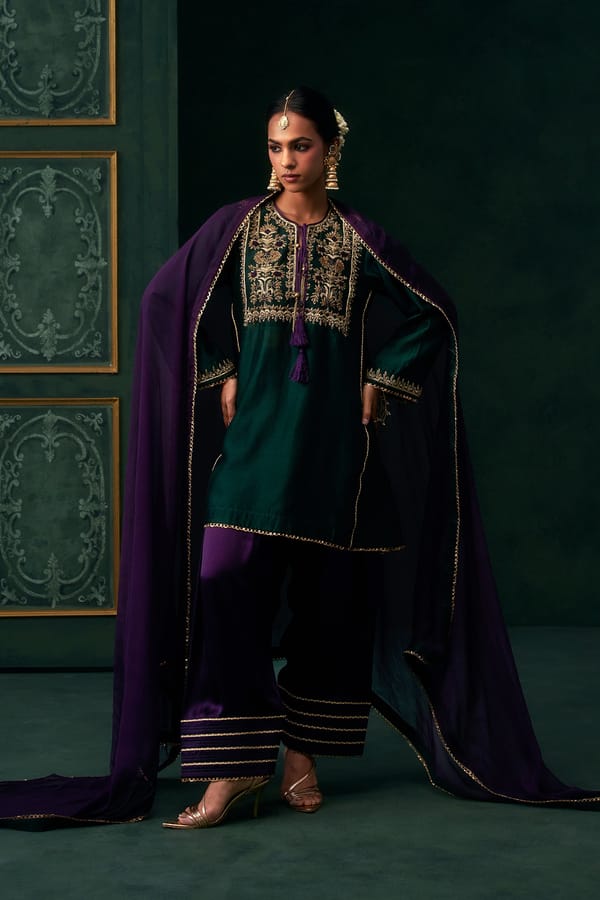 Eshaal Chanderi Satin Embroidered Suit Set — NEETIKA CHOPRA