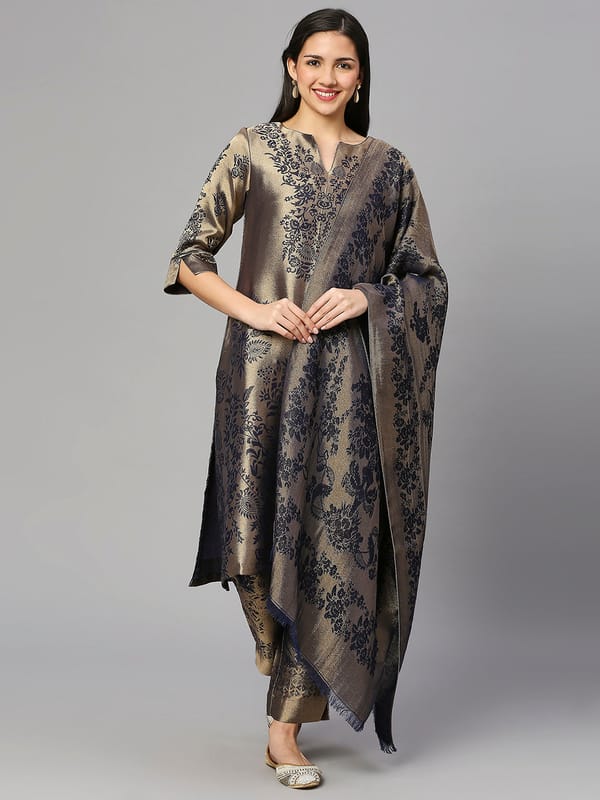 Brocade Ornament Design Navy Kurta — Cloth Haus