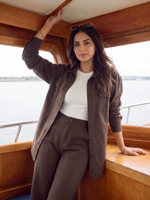 Coffee Brown Twill Oversize Shacket — Femmella