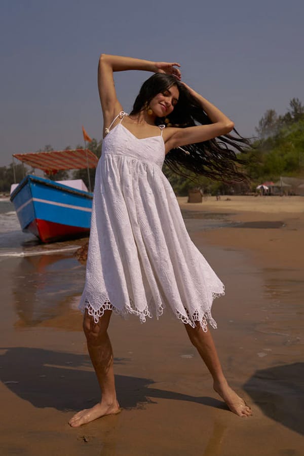 White Embroidered Fit and Flare Mini Dress — Dash and Dot