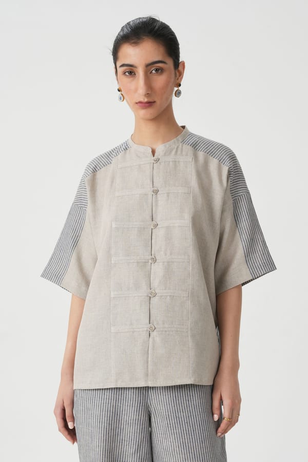 Waza Beige Linen Top — The Summer House