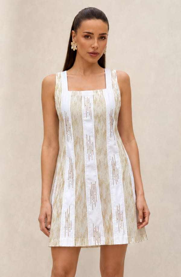 White & Golden Panel Dress — OMBRELLO