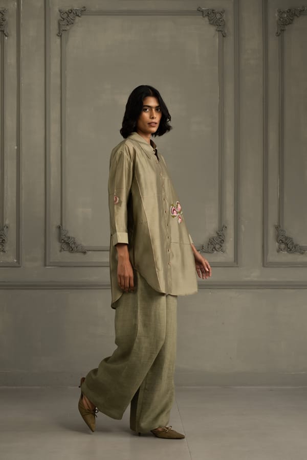 Ivory Shirt In Silk Chanderi With Embroidery — Arcvsh Pallavi Singh