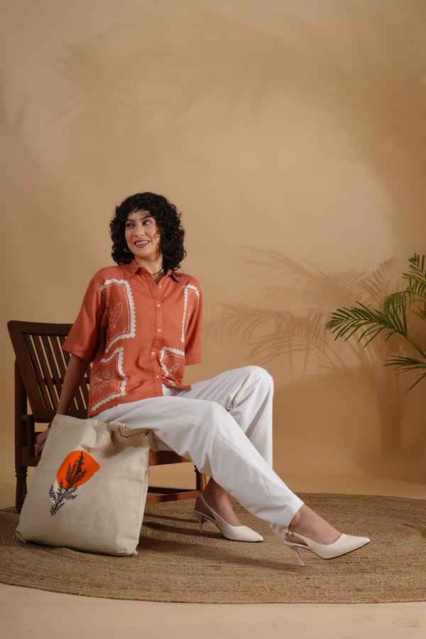 Rust Placement Printed Boxy Shirt — Brand New Brand