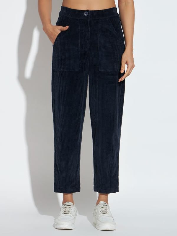 Navy Cotton Corduroy Tapered Trousers — Eko Clothing