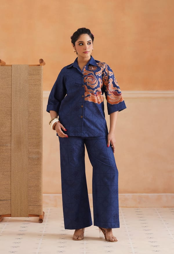 Anna Cotton Denim Embroidered Matching Set — NEETIKA CHOPRA