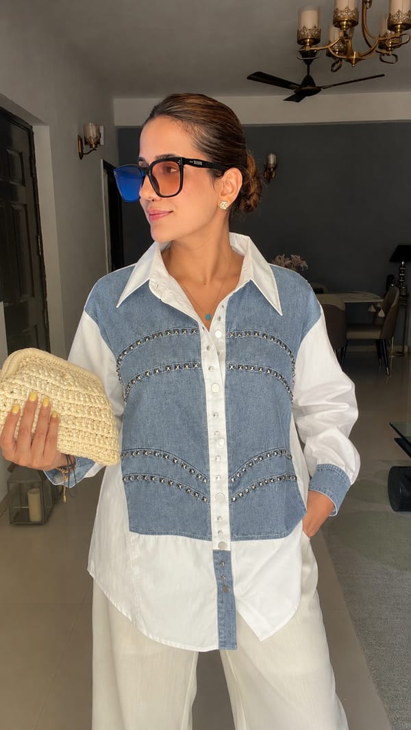 Stud Detail Denim Poplin Shirt — CLOSET AFFAIR