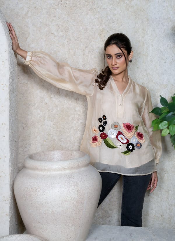 Cream Garden Sheer Top — House of Moyra
