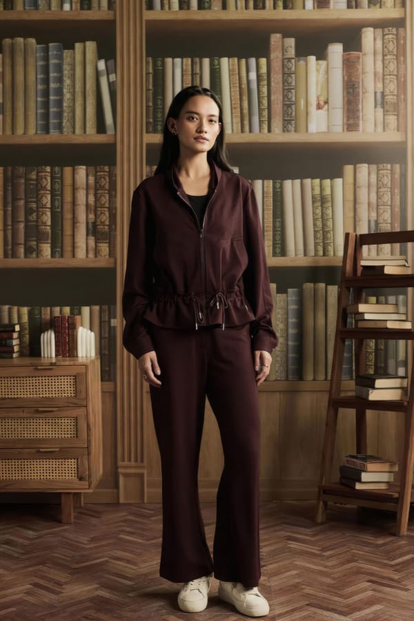Wine Zip-Up Jacket and Wide-Leg Pants Co-ord Set — Muvazo