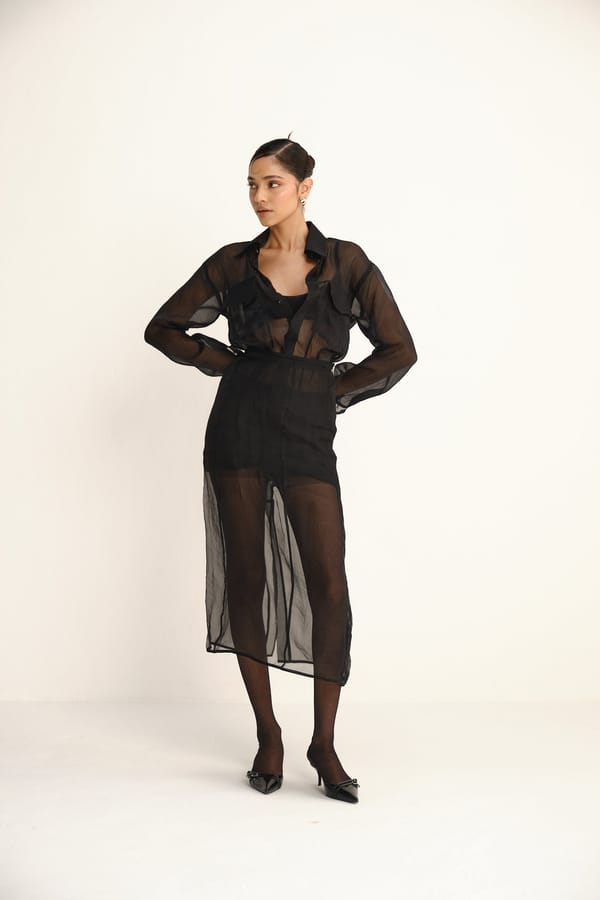 Black Sheer Organza Midi Skirt with Side Zip — Shop Staple