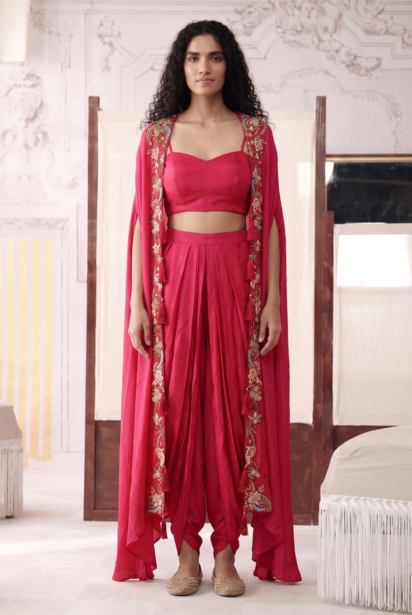 Rani Pink Dhoti Set with Cape — Basanti Kapde aur Koffee