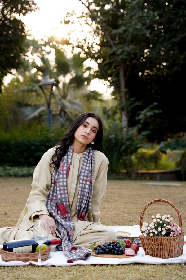 Beige Merino Wool Cape Overlay with Statement Collar — Moh India