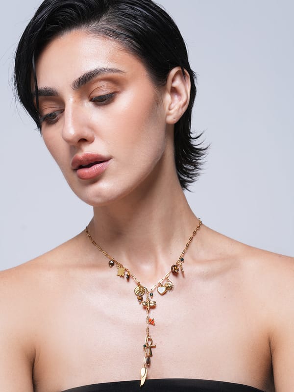 Wing Cross Heart Tiger Stone Pendant Necklace — Cao Jewellery