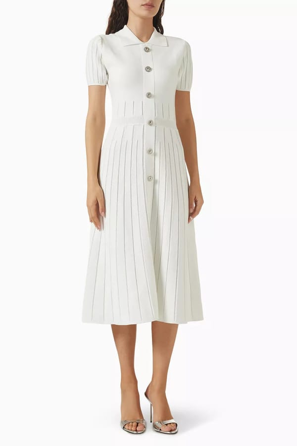 Ivory Collared Button-Front A-Line Midi Dress — NOTEBOOK