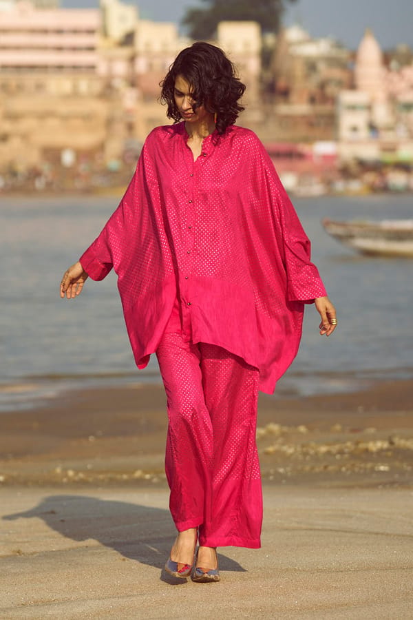 Pink Foil Polka Dot Straight-Leg Trousers — Dash and Dot