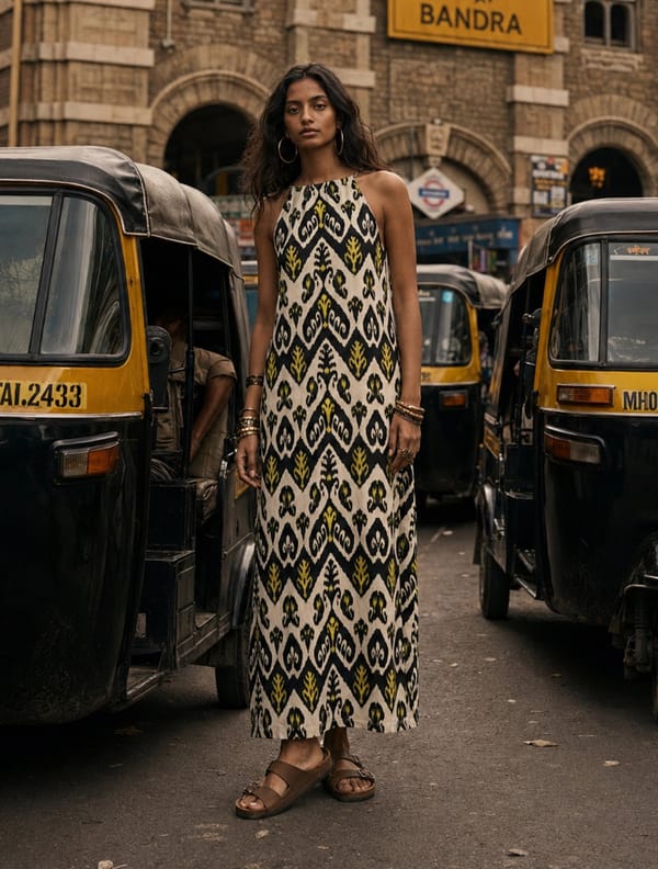Black White Ikat Print Cotton Mul Long Dress — Truebrowns