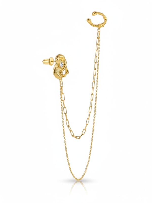 Zircon Stud Double Chain Single Ear Clip Earrings — Cao Jewellery