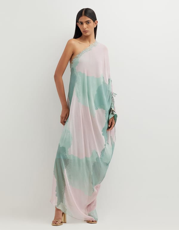 Multicolor One Shoulder Printed Dress — Kavita Bhartia