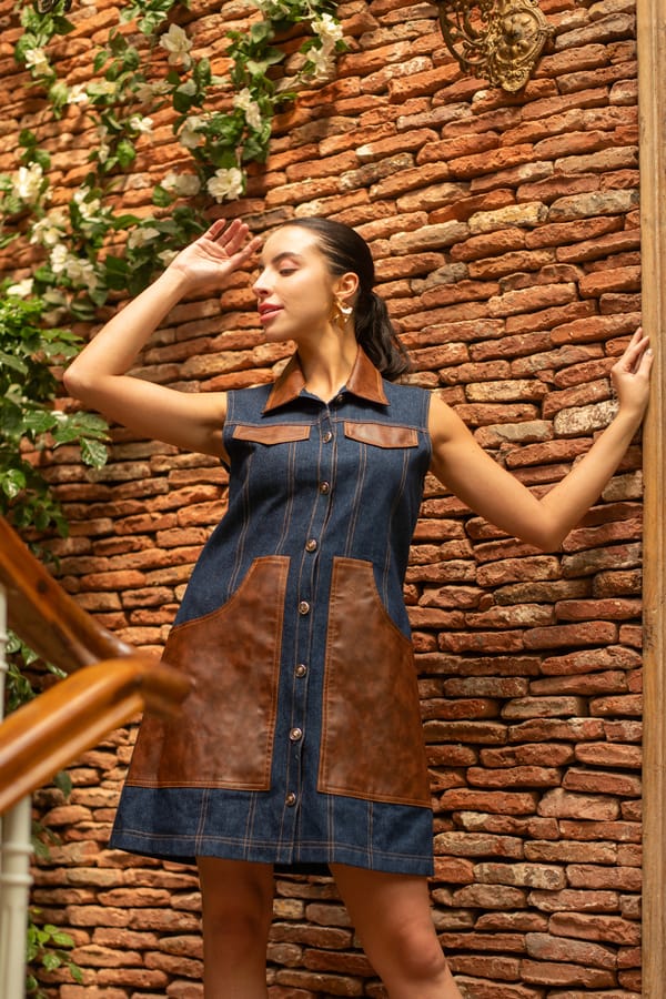 Blue Colorblock Denim Mini Shirt Dress — AKSH