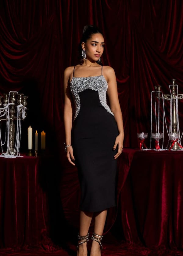 Katarina Pearl-Embellished Midi Dress — Lea Clothing
