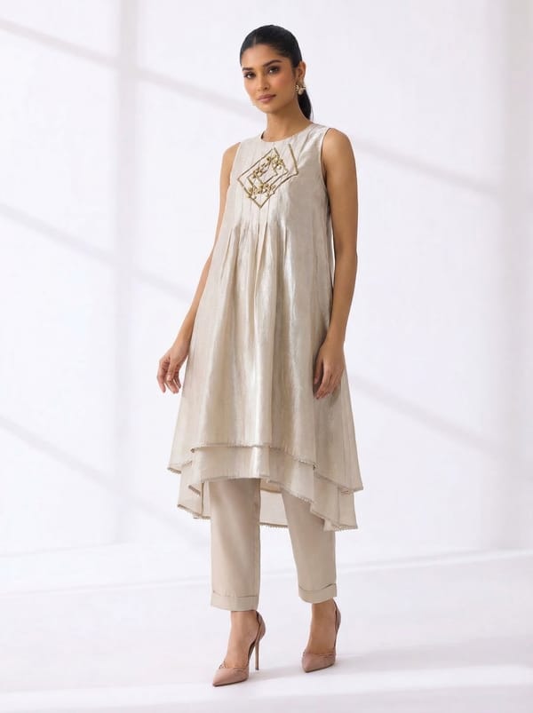 Zoya Pleated Kurta With Pants — Isha Sawhney