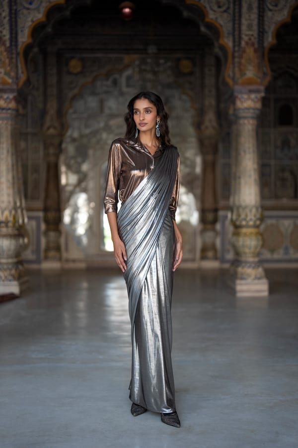 Textured Lame Sari Drape Skirt — Dash and Dot